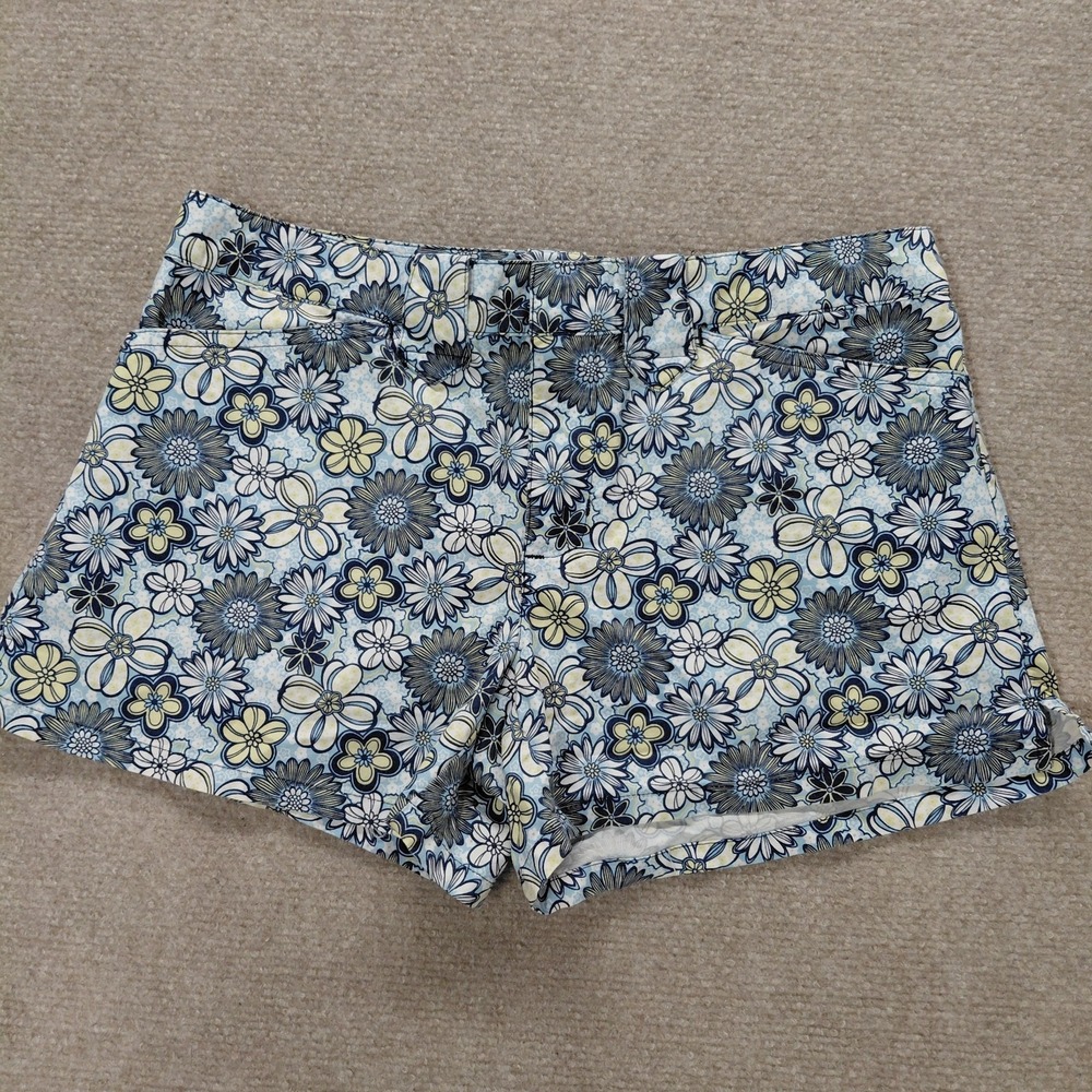 So Shortie‎ Shorts Womens 5 Blue Yellow Floral Mid Rise Stretch 3" Inseam Beach